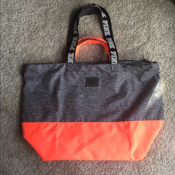 Gray & Pink PINK double strap tote