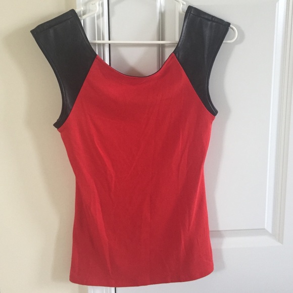 Faux leather sleeves top