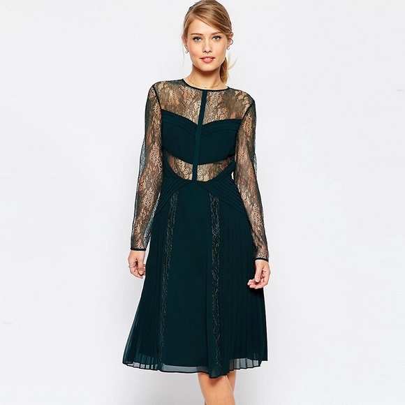ASOS lace and pleat detail midi dress