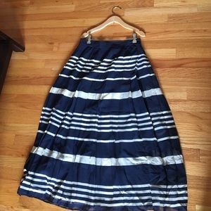 Navy and white striped silk skirt