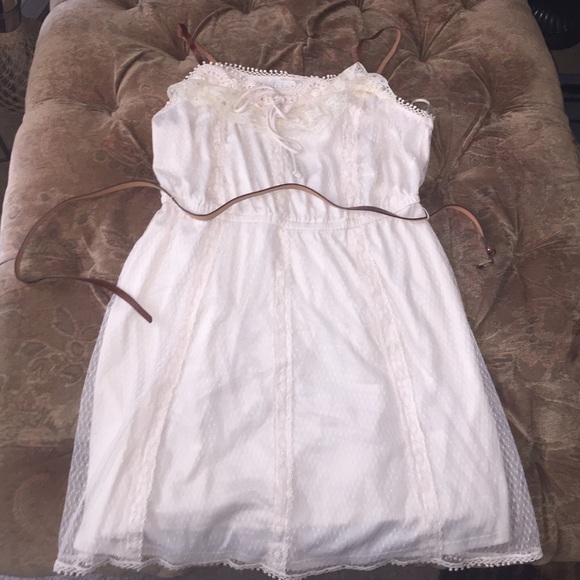 Lace leather spaghetti strap dress