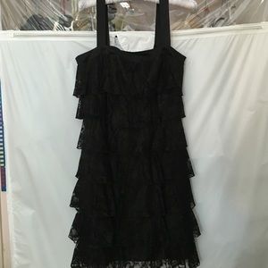 Black lace ruffled tiered laundry dress