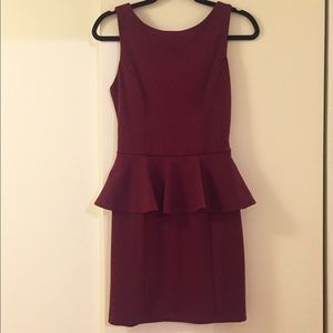 Aqua brand Peplum, V-back Tank Dress in Burgundy