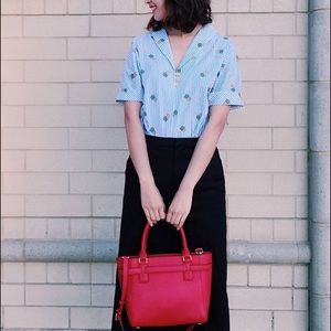 *Brand New*Blue Striped Shirt*Pineapple Design