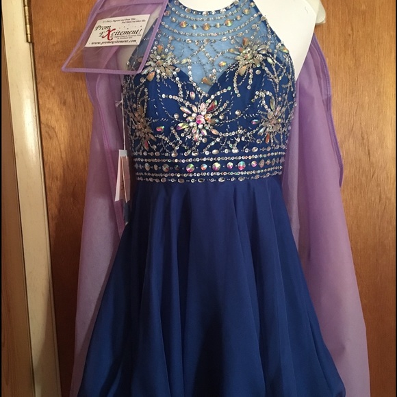 Short High-Neck Royal Blue Semi Dress Blush
