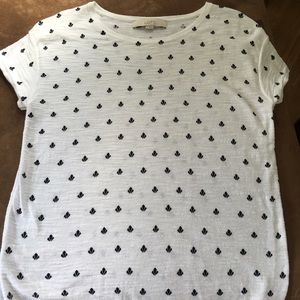 Loft white T Shirt with black design.