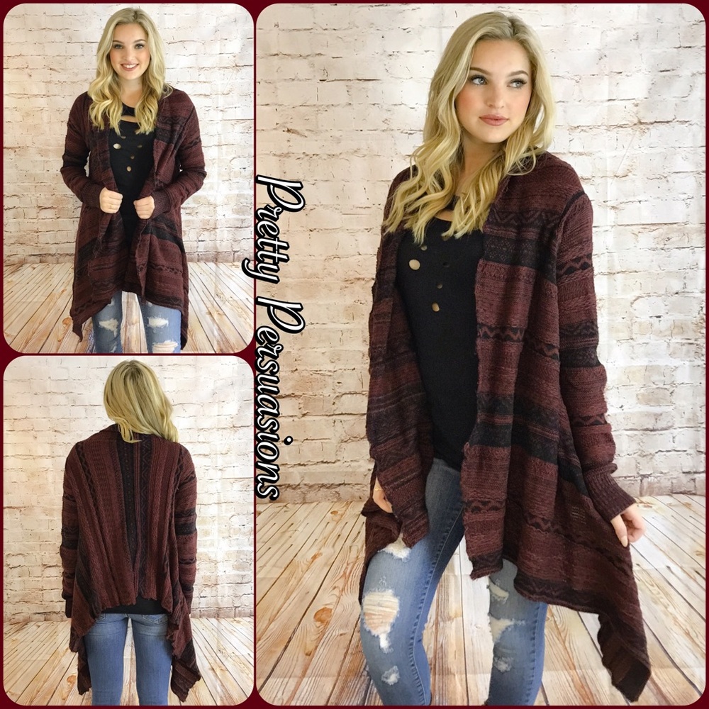 SOLD OUT‼️Tribal Aztec Black Wine Draping Cardigan - Picture 1 of 4