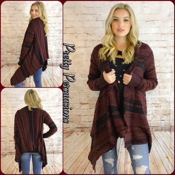 SOLD OUT‼️Tribal Aztec Black Wine Draping Cardigan - Picture 2 of 4