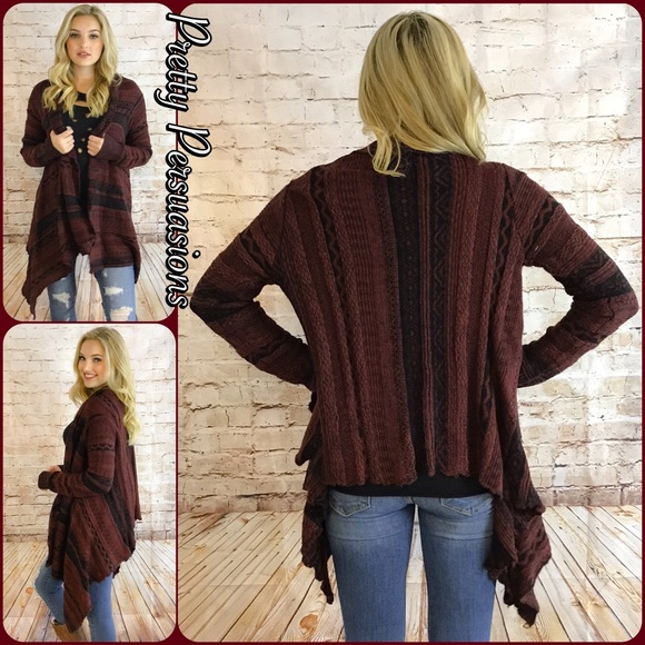 SOLD OUT‼️Tribal Aztec Black Wine Draping Cardigan - Picture 4 of 4