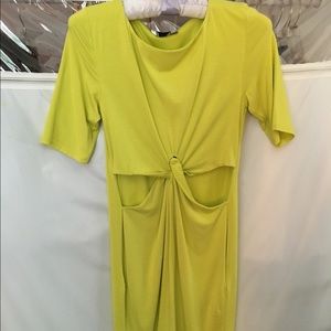Green yellow bodycon knotted cutout dress
