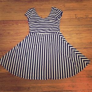 Navy stripe skater dress