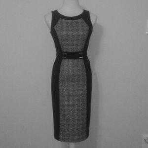 Black and Black/White Tweed Color Block Dress