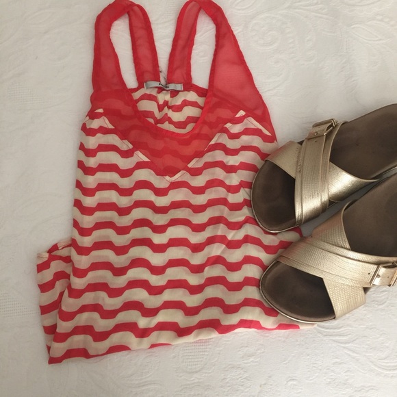 Papaya coral top with cute chiffon detail