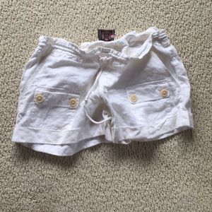 White linen draw string shorts