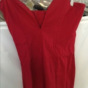 Red sweetheart deep v plunge bodycon dress