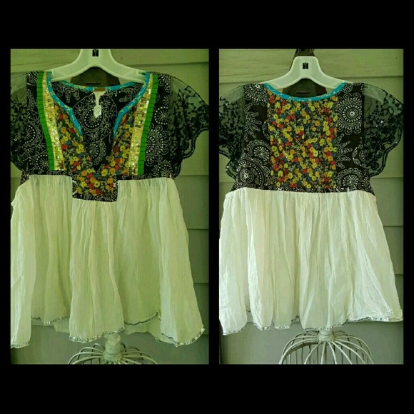 💣SOLD💥🌈 FREE PEOPLE FP one Mini Kurta Facing East Gauzy BabyDoll Top - Picture 2 of 4