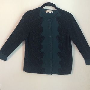 LOFT 3/4 Sleeve Cardigan with Lace Pattern Sides