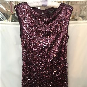 Purple lace shift keyhole sequin dress
