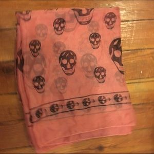Pink and black skull print scarf