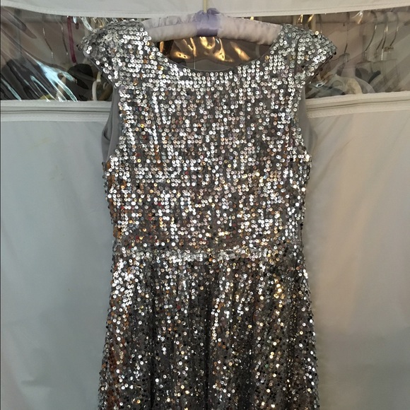 Silver backless skater sequin dress