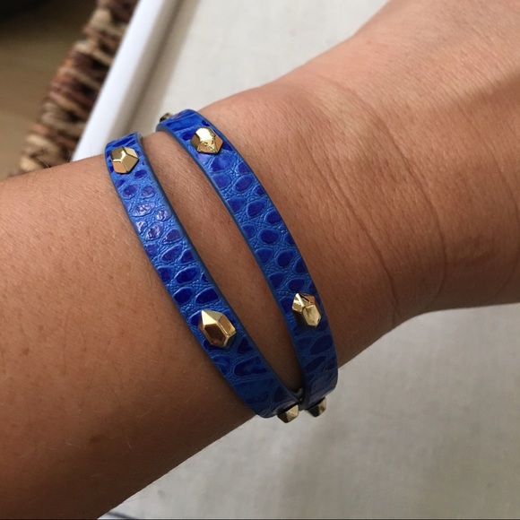 Stella & Dot blue leather wrap bracelet