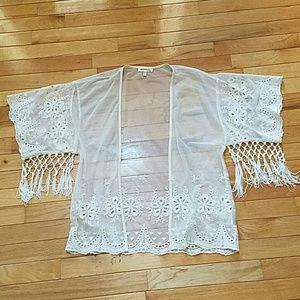 Sheer White Fringe Kimono