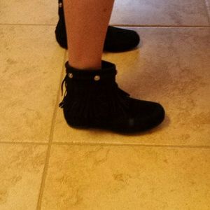 Traffic faux suede fringed bootie