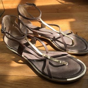 Brian Atwood gladiator silver gold sandals
