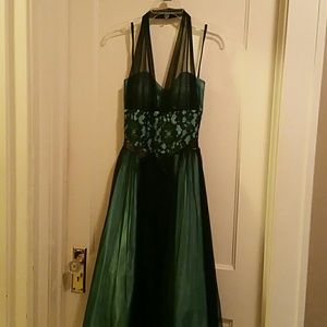 Betsey & Adam, teal black mesh cocktail dress