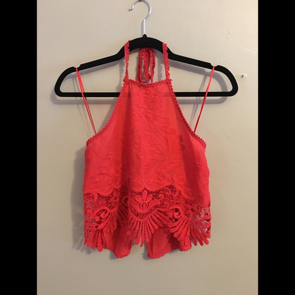 UO Red Lace Halter Top