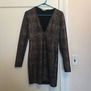 Long sleeve gold/multicolor mini dress