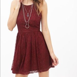 Dark red crisscross lattice back skater dress