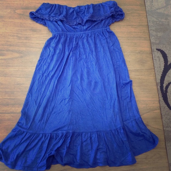 Aqua blue cotton dress with ruffle