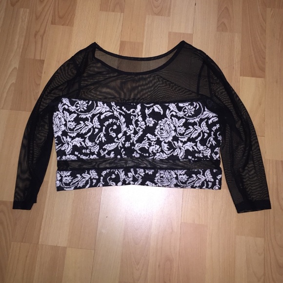 Urban Outfitters Black and Cream Mesh Crop Top