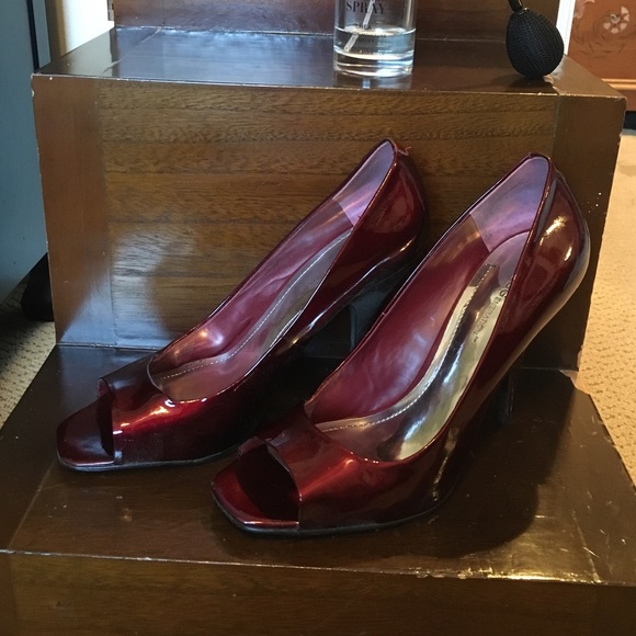 Burgundy open toe heels