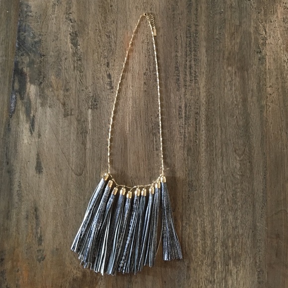 Gold and grey fringe necklace