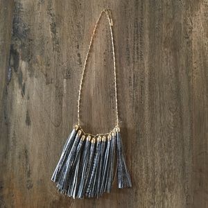 Gold and grey fringe necklace