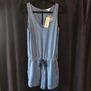 Splendid XS Drawstring Romper Blue Medium Wash