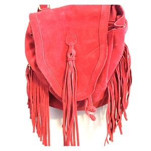 UO Red Suede Fringe Backpack
