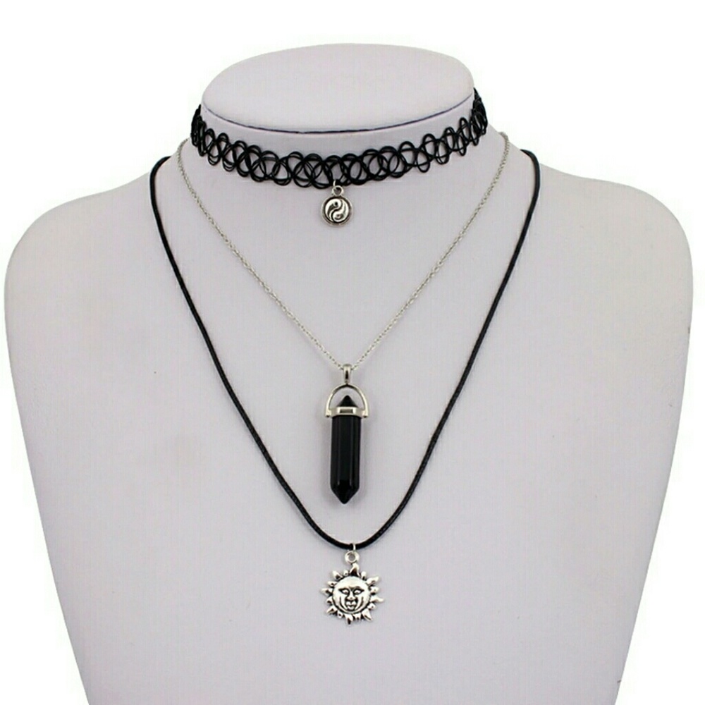 FUNIQUE MultiLayer Tattoo Choker Necklace 3PCs Set - Picture 2 of 4
