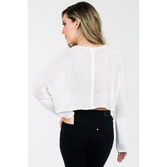 Sheer Light Knit Crop Top Sweater - Picture 5 of 7