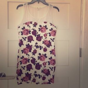white dress with floral pattern