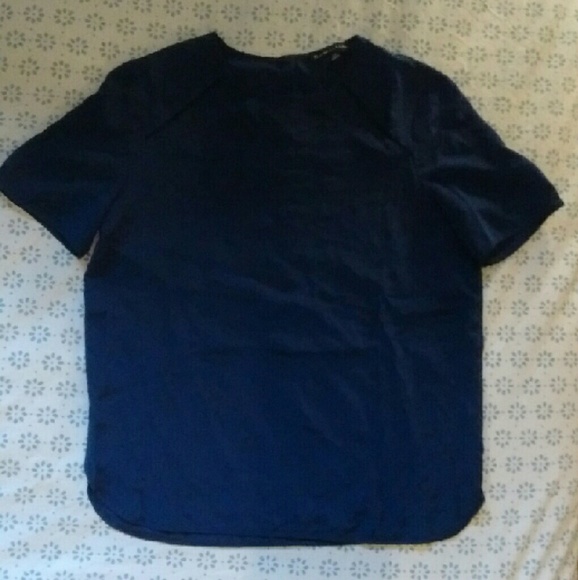Madewell silk navy tee with buttons on back