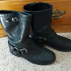 Black leather biket boots