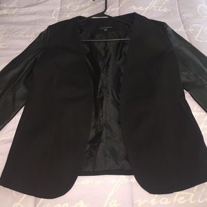 Leather sleeve blazer