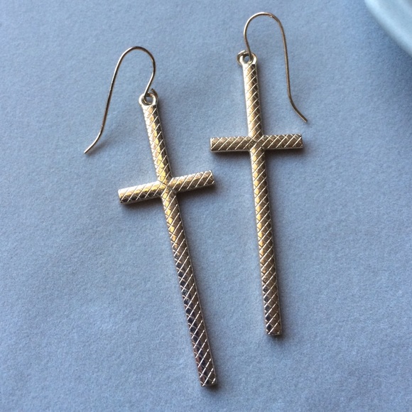 Long Gold Cross Earrings - Picture 2 of 2