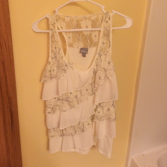 Vanity floral ivory tank with ruffles