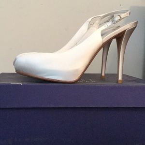 Stuart Weitzman peep toe sling back dyeable shoes