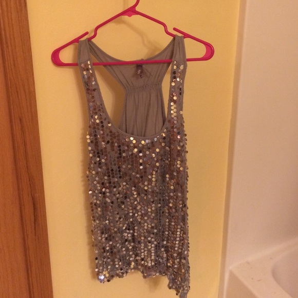 Vanity sequin silver tunic tank