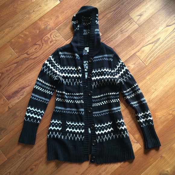 Great northwest Sweaters - Black & White Button up sweater cardigan W/hood M